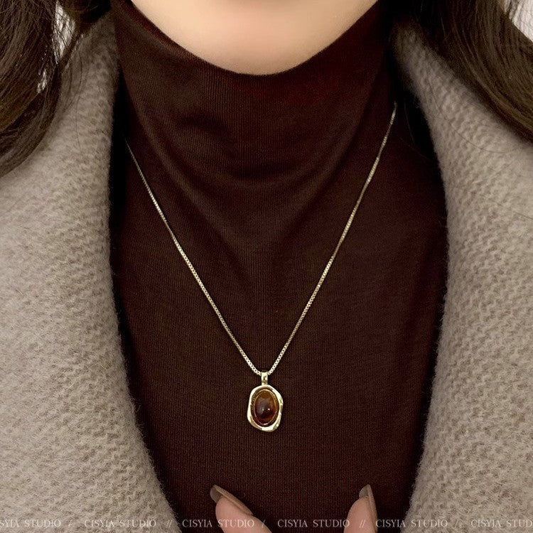 Collar de suéter dorado apilado con ámbar, cadena de suéter para niñas 