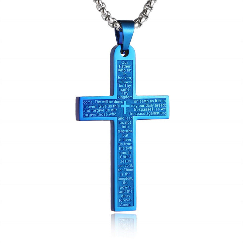 Collar con colgante de hip hop de acero inoxidable con cruz bíblica y estilo neutro 