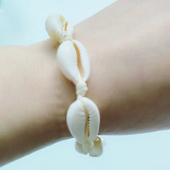 Pulsera tejida de conchas naturales bohemias con cuentas de hilo encerado, pulsera de perlas pintada a mano DIY 