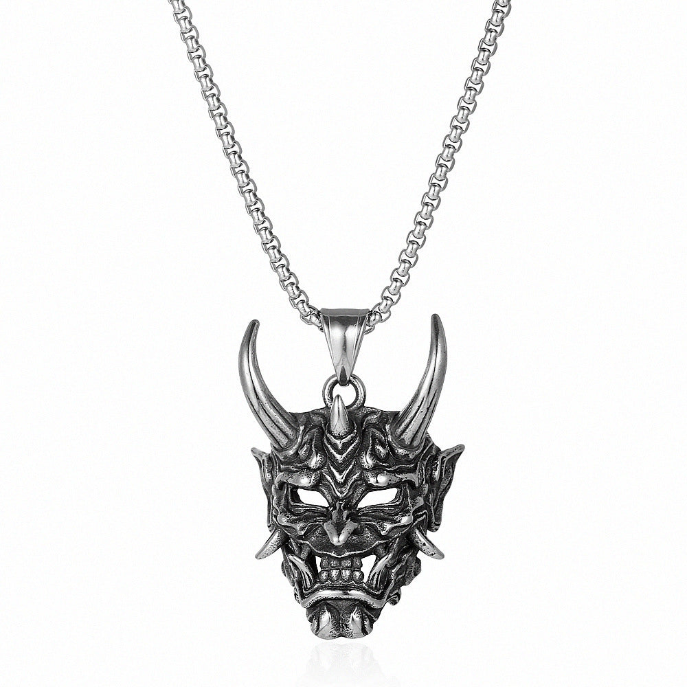 Collar con máscara de samurái estilo hip hop vintage de acero inoxidable para hombre 