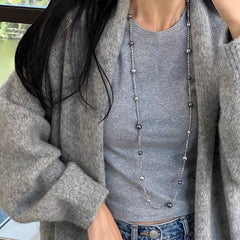 Collar de perlas de estrella gitana para mujer, cadena de suéter 