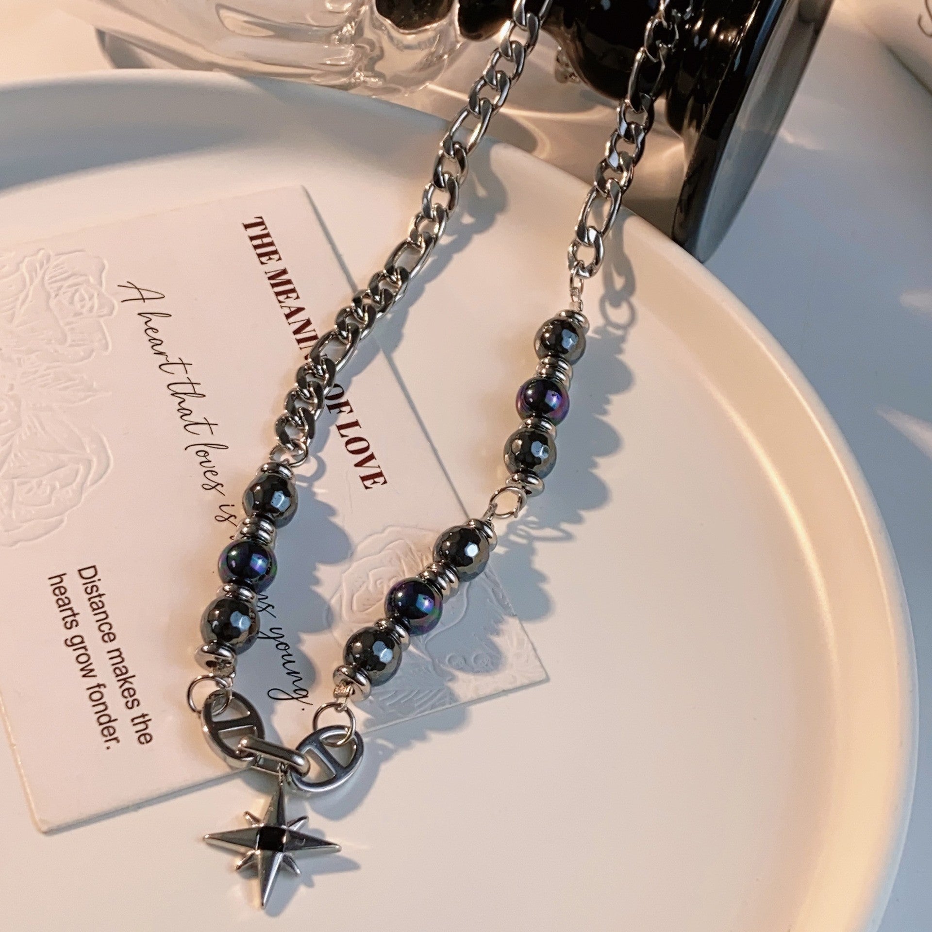 Collar de cadena cubana para hombre con circonitas cruzadas de acero y titanio 