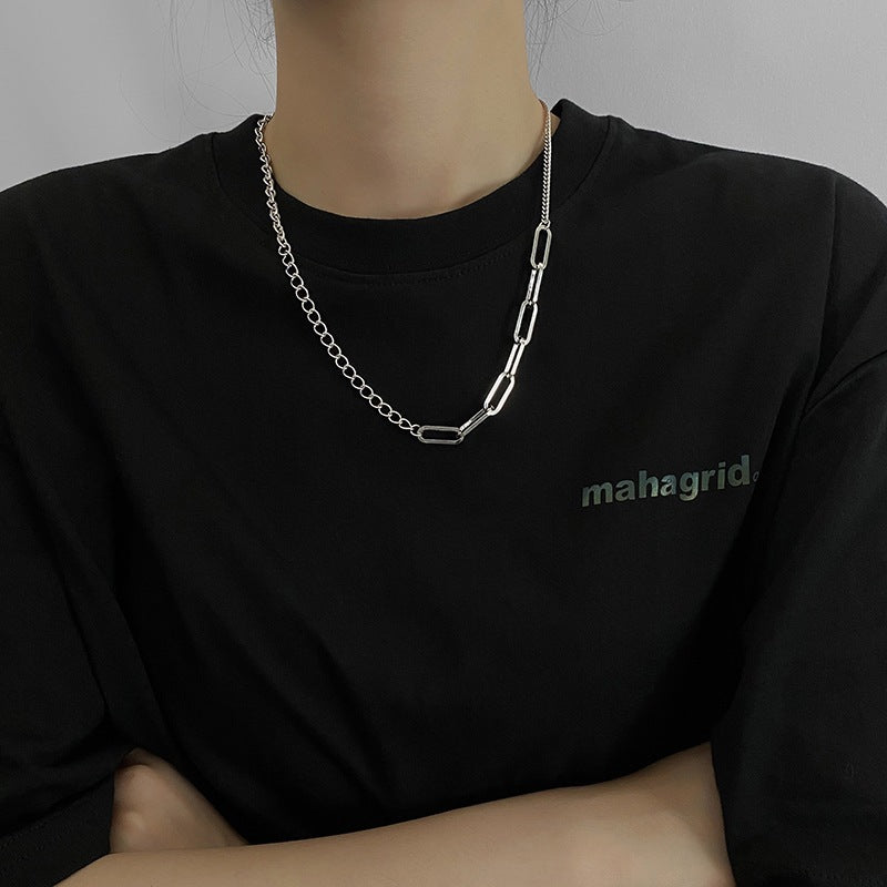 Collar de cadena cubana para hombre con circonitas cruzadas de acero y titanio 
