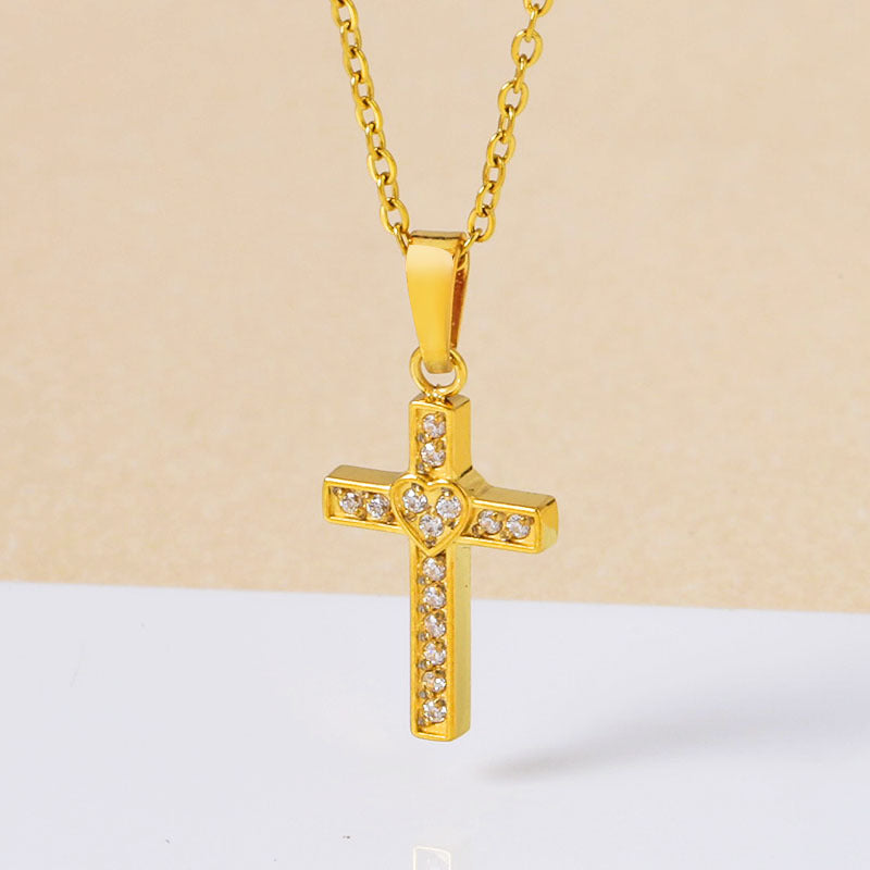 Collar de acero de titanio con cruz de circón y cadena de clavícula de acero inoxidable