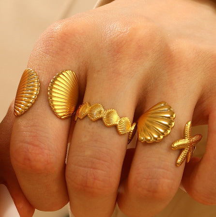 Wholesale Jewelry Modern Style Classic Style Leaf Starfish Shell 304 Stainless Steel Plating Open Rings