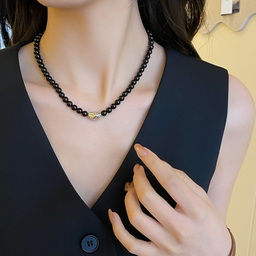 Collar de perlas, piedra de ojo de tigre, collar de bolas de oro pequeñas, cadena de piedra natural 