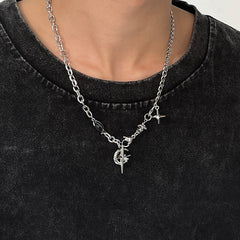 Collar de cadena cubana para hombre con circonitas cruzadas de acero y titanio 