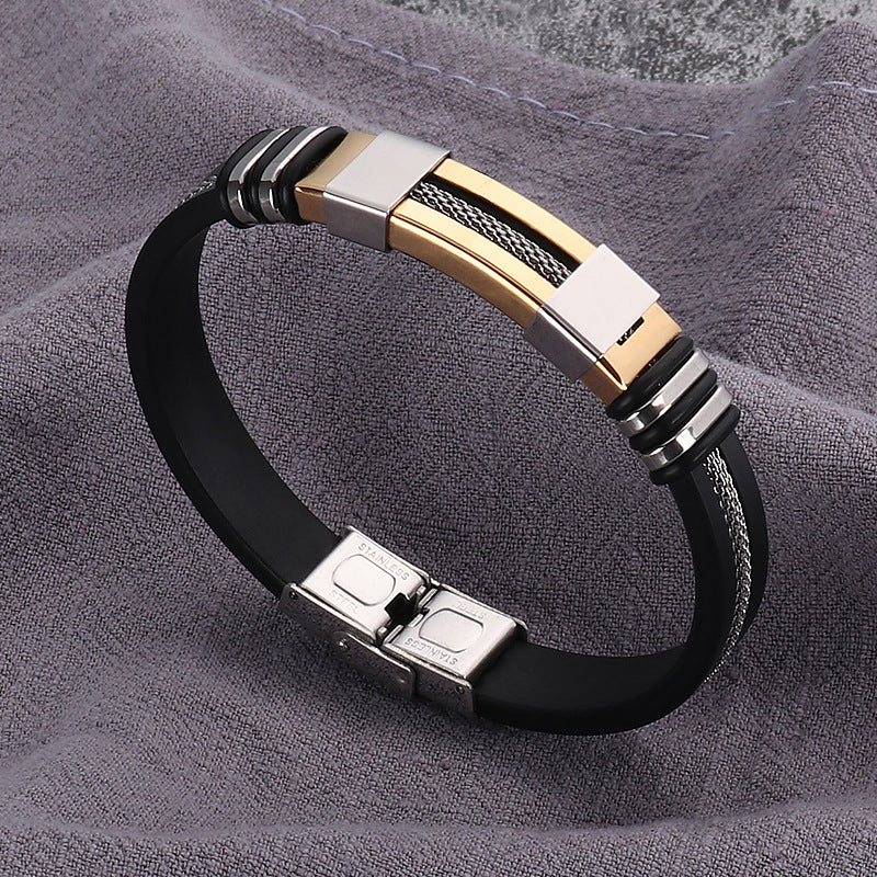 Pulsera de hip-hop para hombre de acero titanio y silicona, pulsera de acero inoxidable estilo punk 