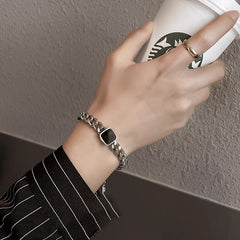 Pulsera cubana cuadrada para hombre, accesorios de acero y titanio. 