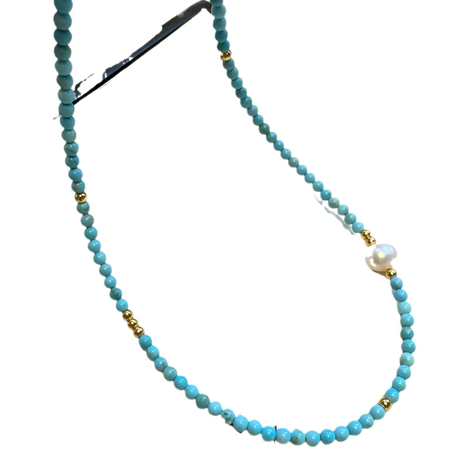 Collar de perlas de turquesa natural para mujer, cadena para el cuello. 