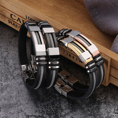 Pulsera de hip-hop para hombre de acero titanio y silicona, pulsera de acero inoxidable estilo punk 