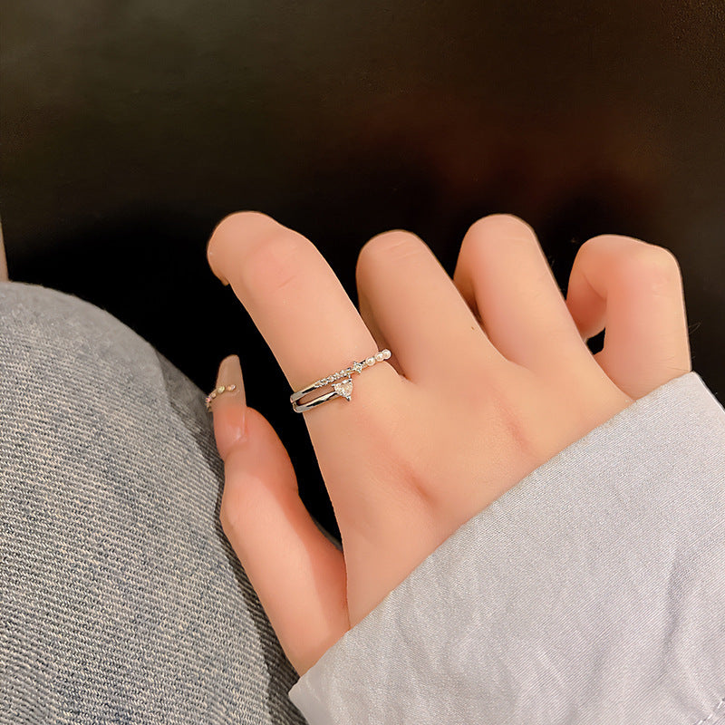 Anillo microengastado, anillo ajustable para dedo índice con apertura de circonitas para mujer
