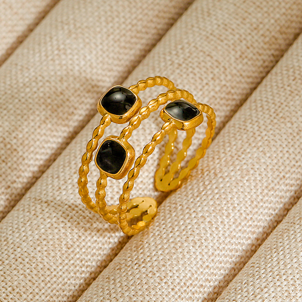 Wholesale Jewelry Geometric 304 Stainless Steel Natural Stone Open Ring (Minimum purchase 10 pcs)