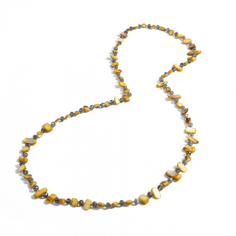Collar largo bohemio con cuentas de concha, cadena doble tipo suéter, hecho a mano 