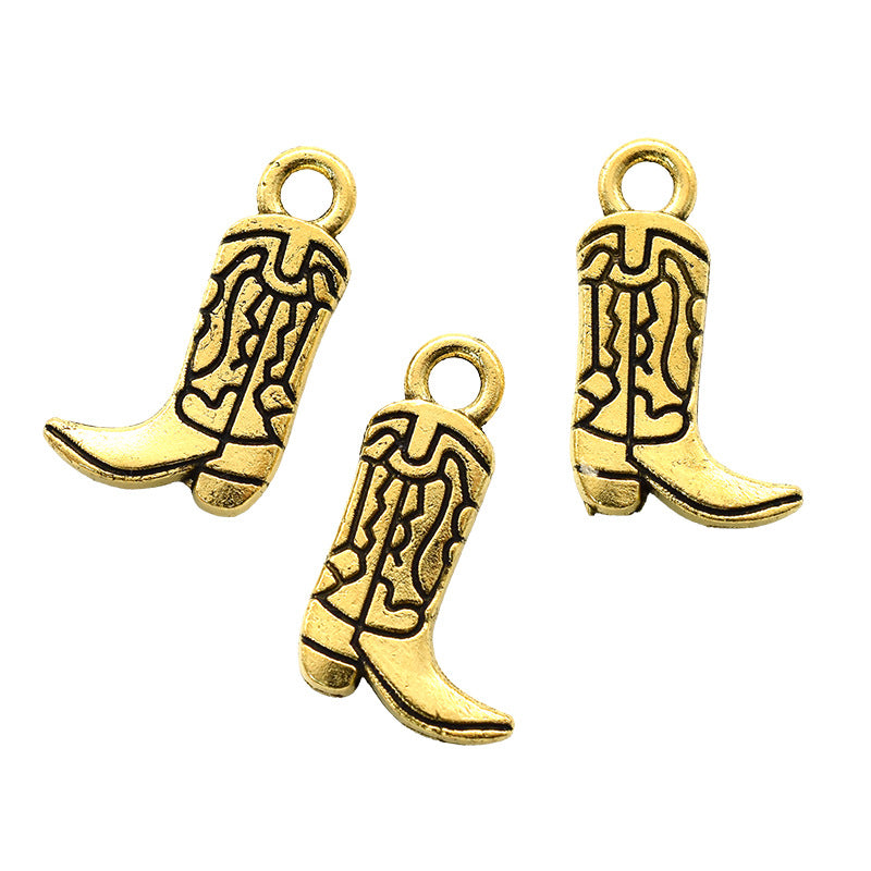 Accesorios de aleación para hacer tú mismo: colgantes de zapatos, sombreros y caballos de mezclilla estilo western 