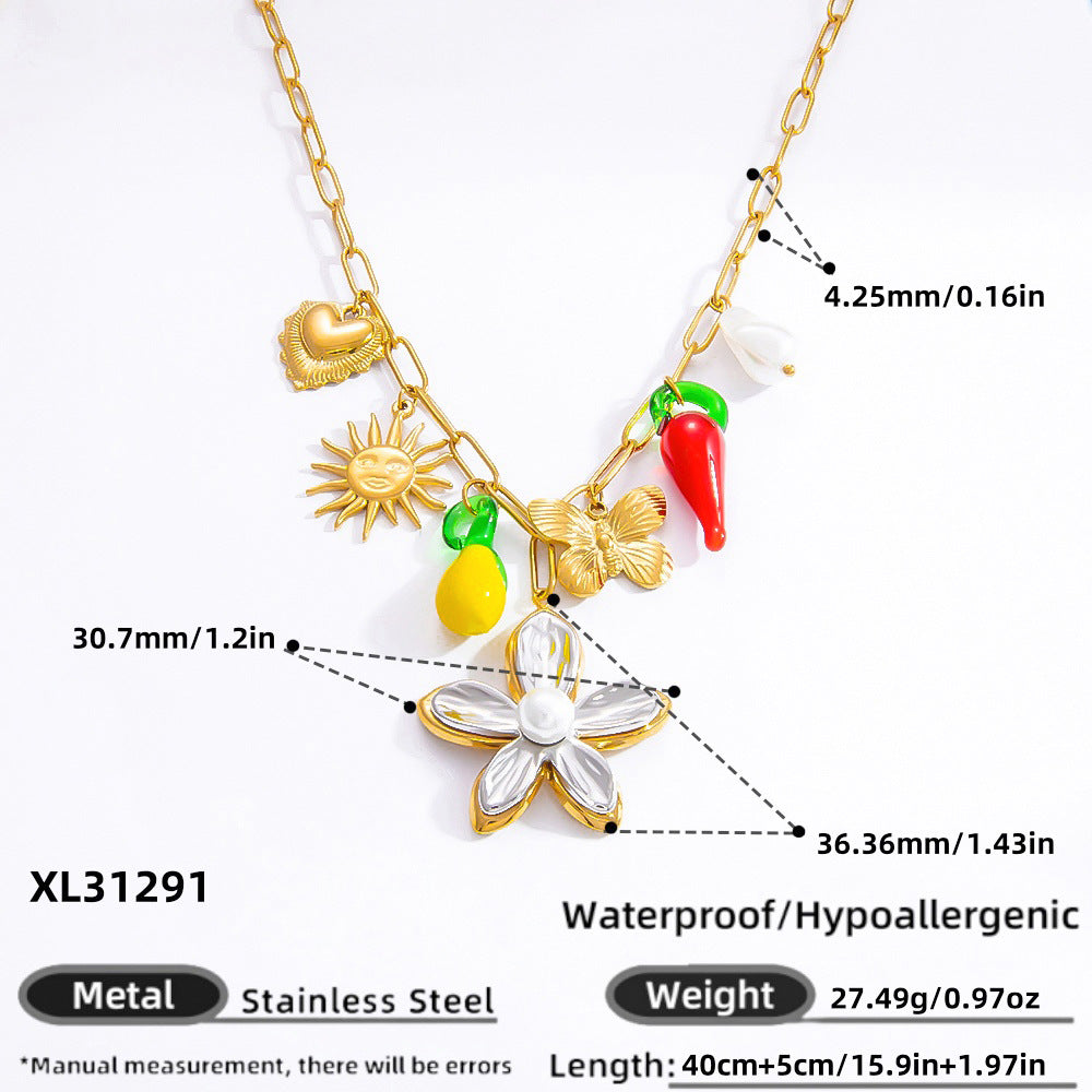 Collar con colgante de acero de titanio chapado en forma de corazón con lazo y ojo de diablo de estilo clásico, joyería al por mayor 