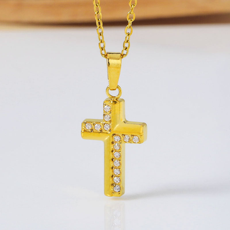 Collar de acero de titanio con cruz de circón y cadena de clavícula de acero inoxidable