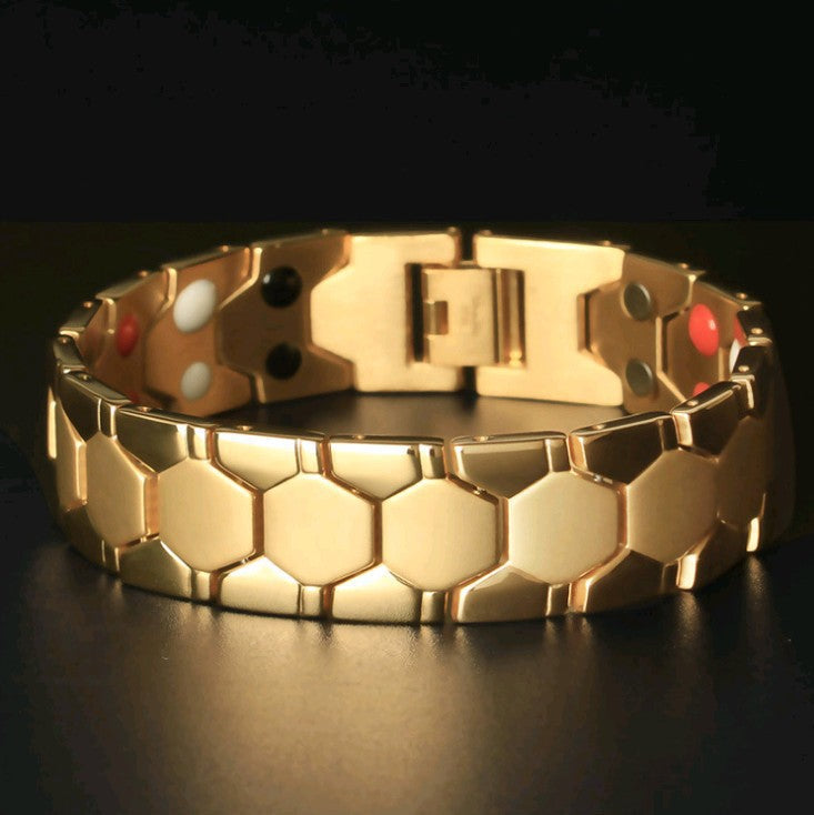 Pulsera magnética extraíble para hombre, pulsera de acero inoxidable, pulsera de energía hexagonal 
