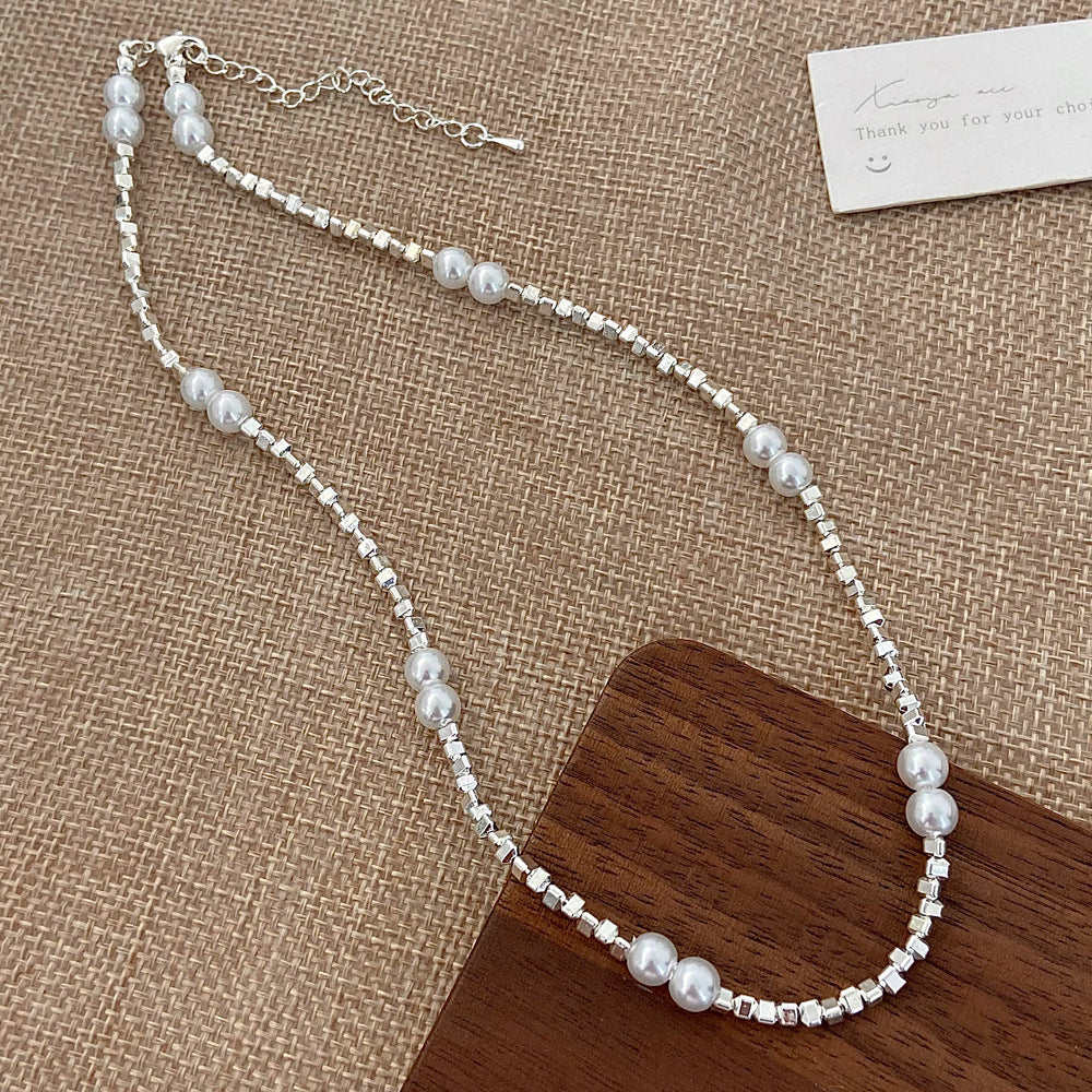 Collar de perlas de agua dulce naturales, cadena de cuello de plata rota, cadena de clavícula femenina. 