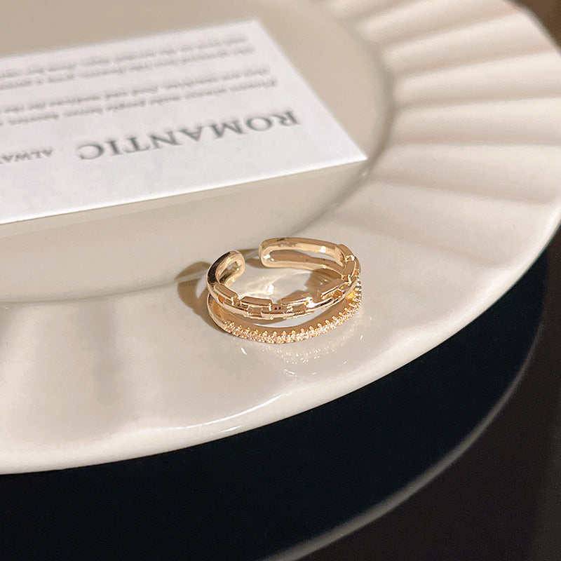 Anillo microengastado, anillo ajustable para dedo índice con apertura de circonitas para mujer