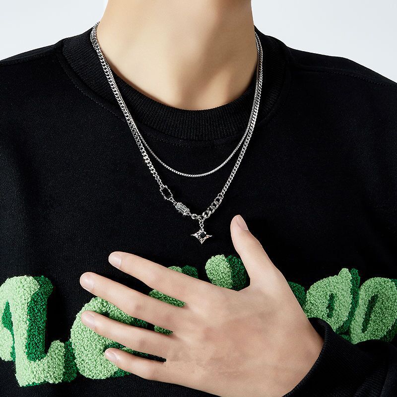 Collar doble para hombre, cadena de suéter para pareja, niño y mujer. 