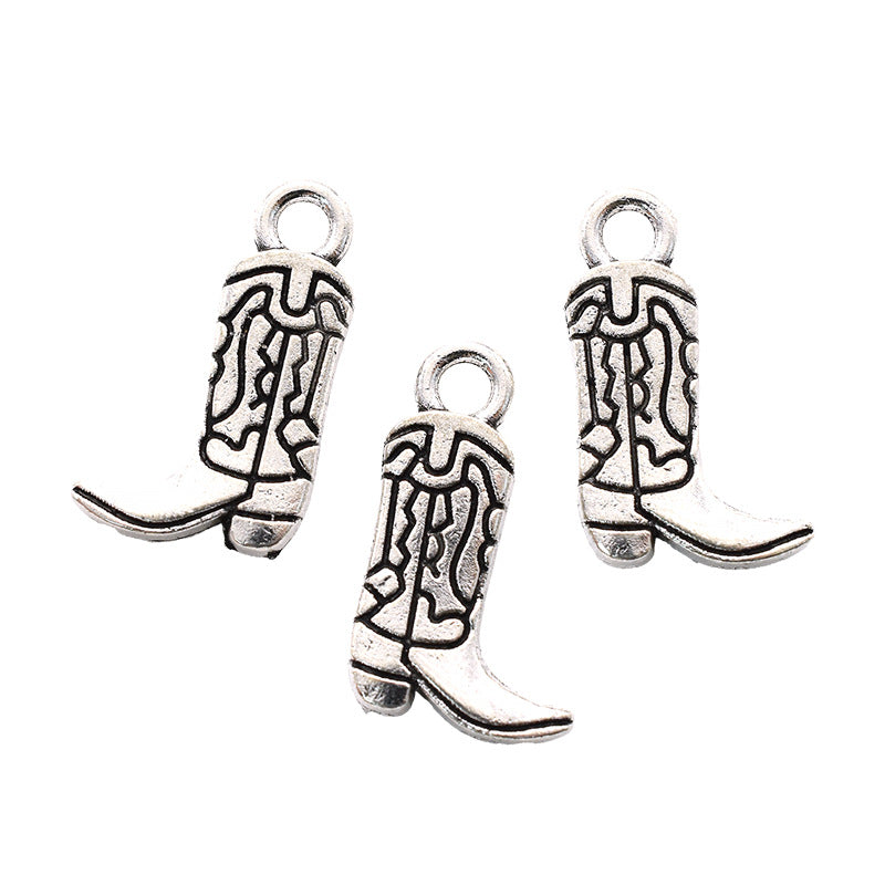 Accesorios de aleación para hacer tú mismo: colgantes de zapatos, sombreros y caballos de mezclilla estilo western 