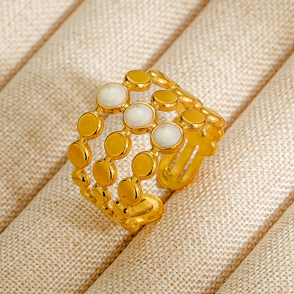 Wholesale Jewelry Geometric 304 Stainless Steel Natural Stone Open Ring (Minimum purchase 10 pcs)