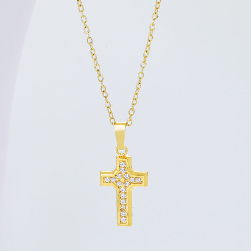 Collar de acero de titanio con cruz de circón y cadena de clavícula de acero inoxidable
