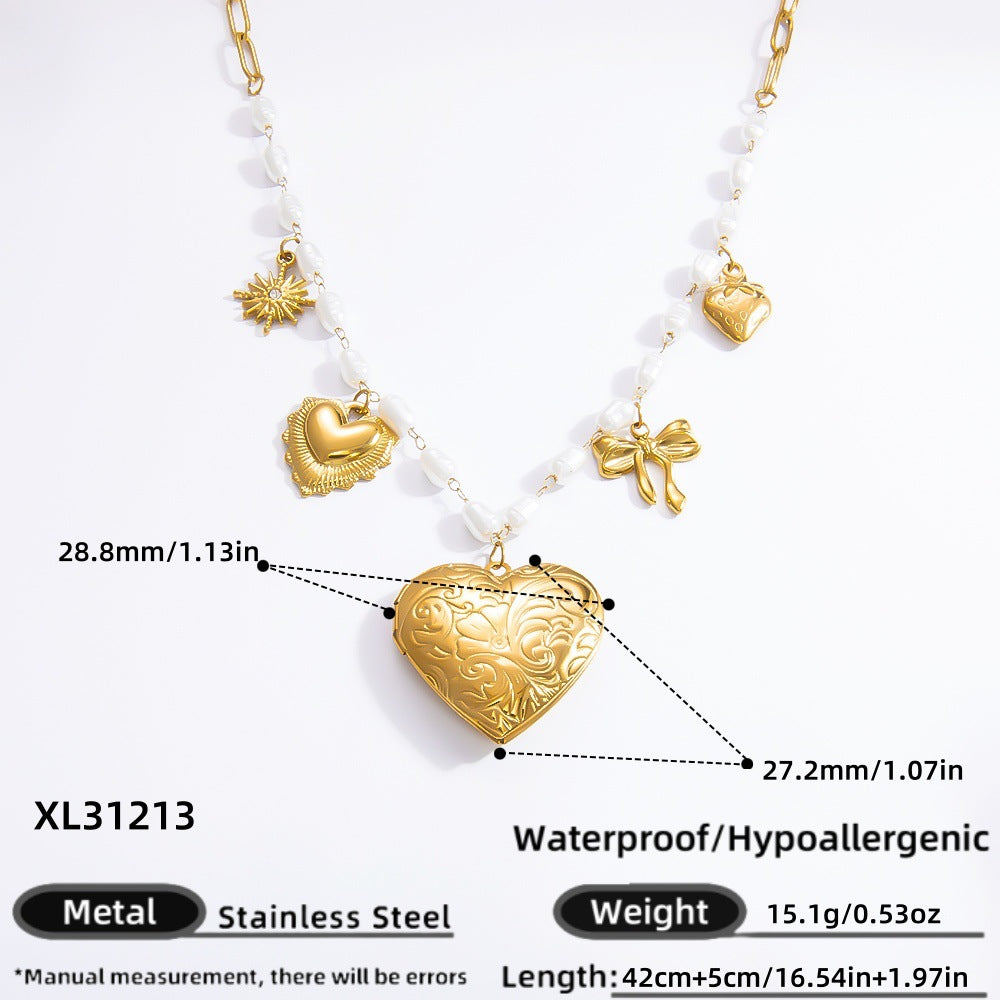 Collar con colgante de acero de titanio chapado en forma de corazón con lazo y ojo de diablo de estilo clásico, joyería al por mayor 
