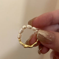 Anillo de perla con cuerda elástica de tamaño ajustable 