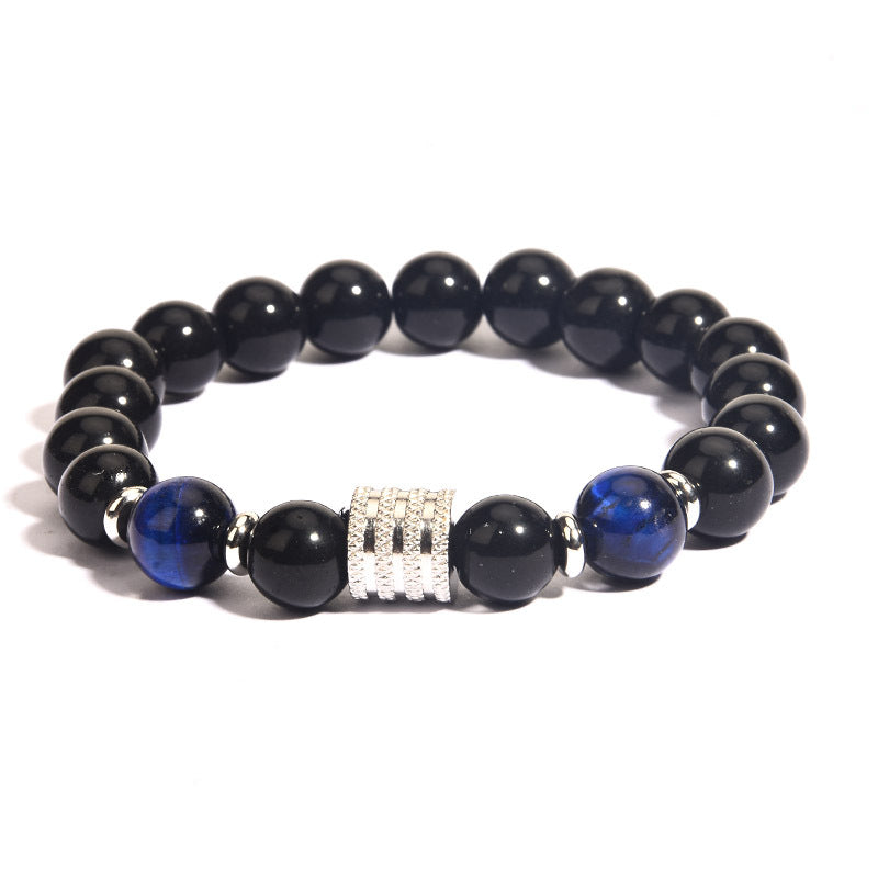 Pulsera de acero inoxidable con cuentas negras de obsidiana y ojo de tigre para hombre
