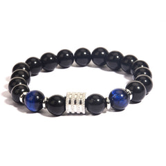 Pulsera de acero inoxidable con cuentas negras de obsidiana y ojo de tigre para hombre