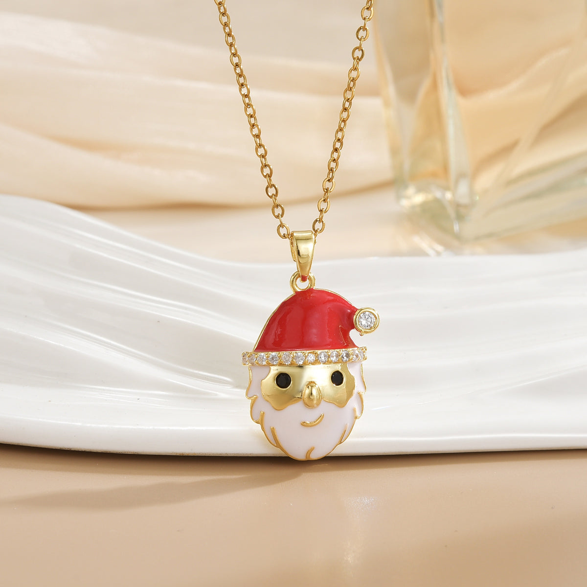 Christmas Zircon Necklace Santa Claus Ornaments Christmas Tree Elk Bells Dripping Oil Pendant