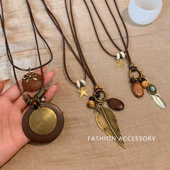 Collar de plumas vintage para mujer, cadena de clavícula con cuentas apiladas, accesorios bohemios 