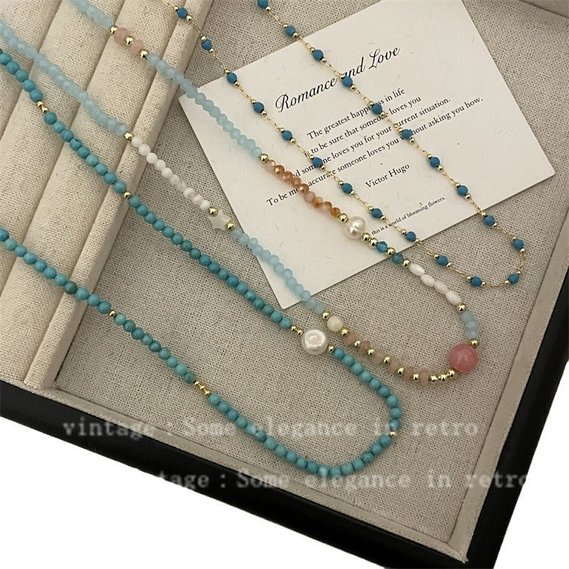 Collar de perlas de agua dulce color turquesa natural azul 