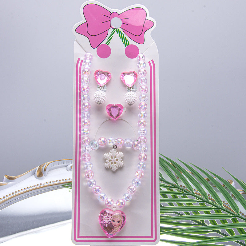 Conjunto de joyería de dibujos animados para niños, collar de perlas hecho a mano, pulsera, anillo, concha, cola de pez, unicornio 