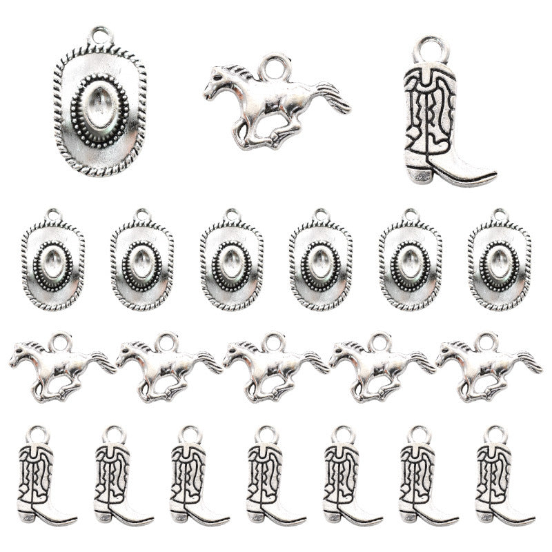 Accesorios de aleación para hacer tú mismo: colgantes de zapatos, sombreros y caballos de mezclilla estilo western 