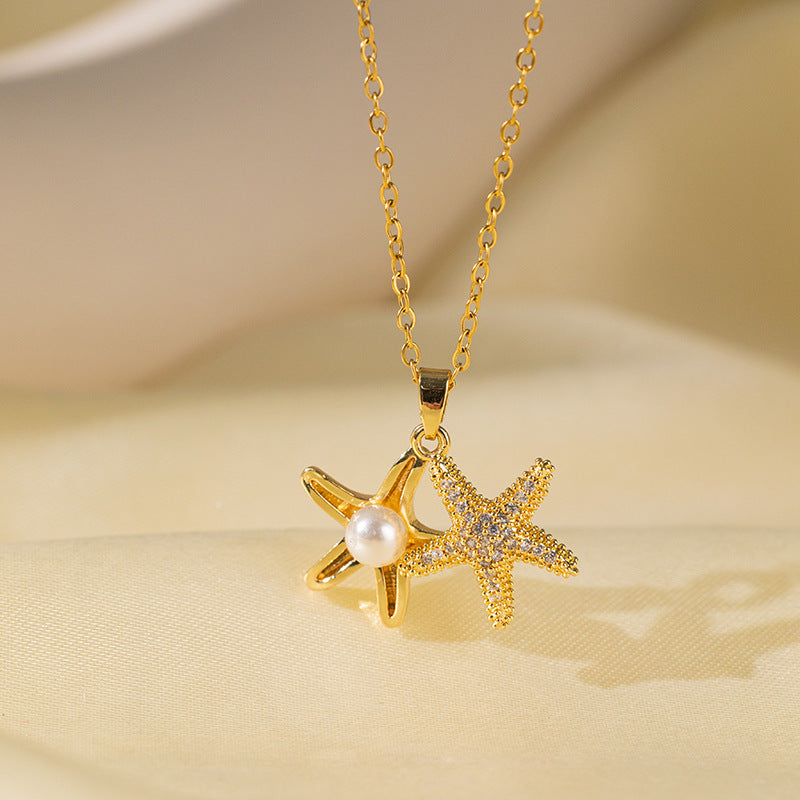Wholesale Jewelry Sweet Simple Style Star Heart Shape Bow Knot Titanium Steel Zircon Plating Inlay Pendant Necklace