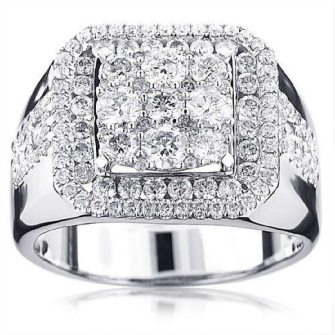 Anillo de diamantes cuadrados de plata simple para hombre