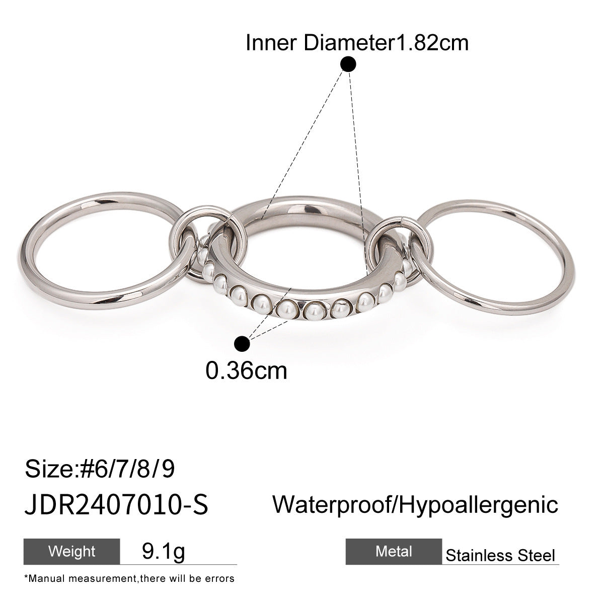 Anillo de acero inoxidable con dos perlas multicapa