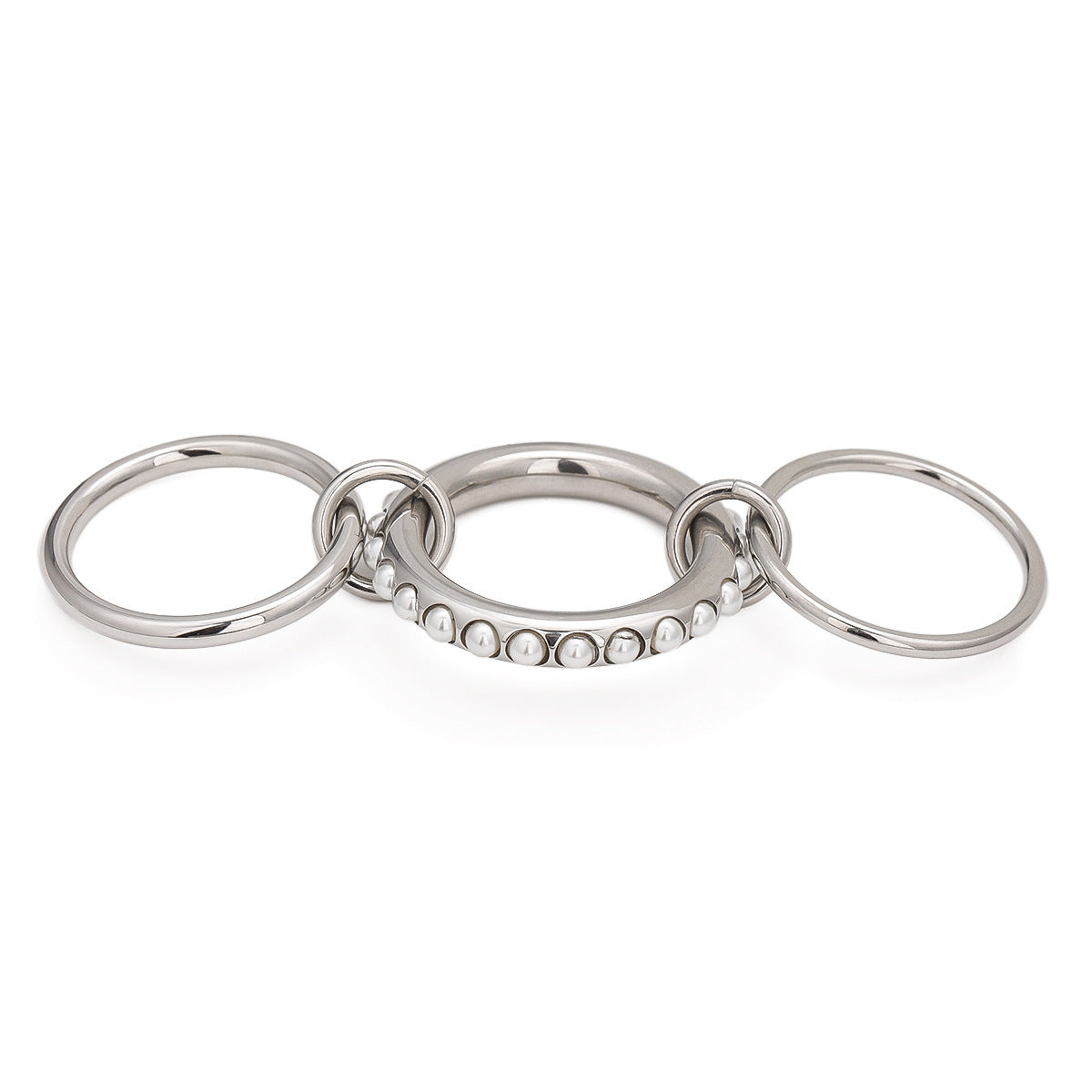 Anillo de acero inoxidable con dos perlas multicapa