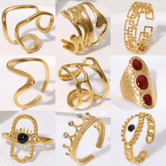 Anillos abiertos con incrustaciones huecas de acero inoxidable 304, estilo simple e informal, venta al por mayor