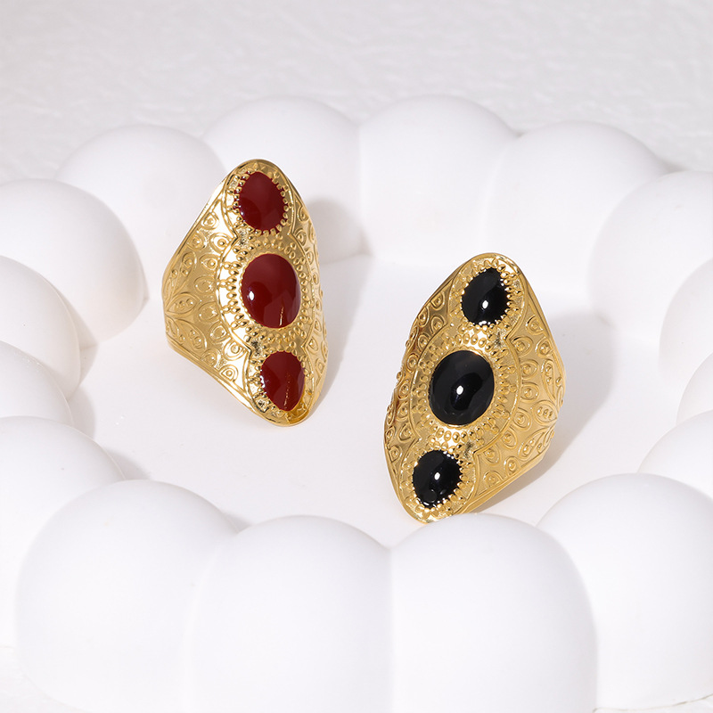 Anillos abiertos con incrustaciones huecas de acero inoxidable 304, estilo simple e informal, venta al por mayor